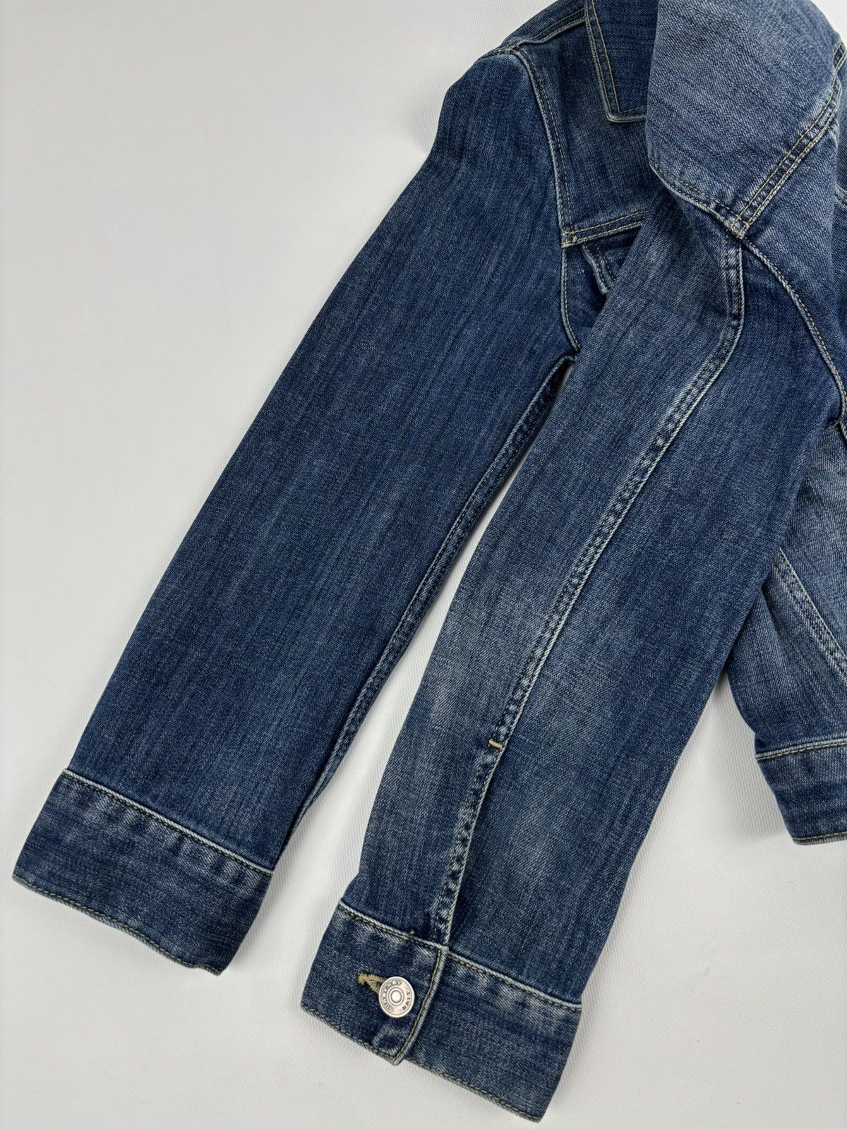 Burberry BRIT Nova Check Trim Denim Blue Trucker Buttons Jacket Jean Crop Bomber Size S / US 4 / IT 40 - 15 Thumbnail