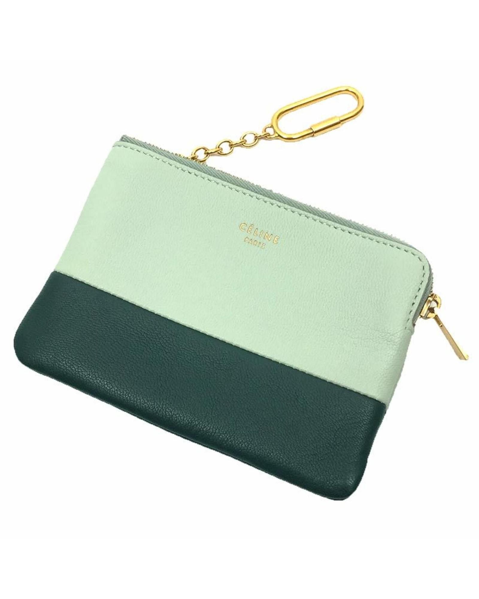 image of Luxurious Green Leather Coin Purse/coin Case By Celine, Women's
