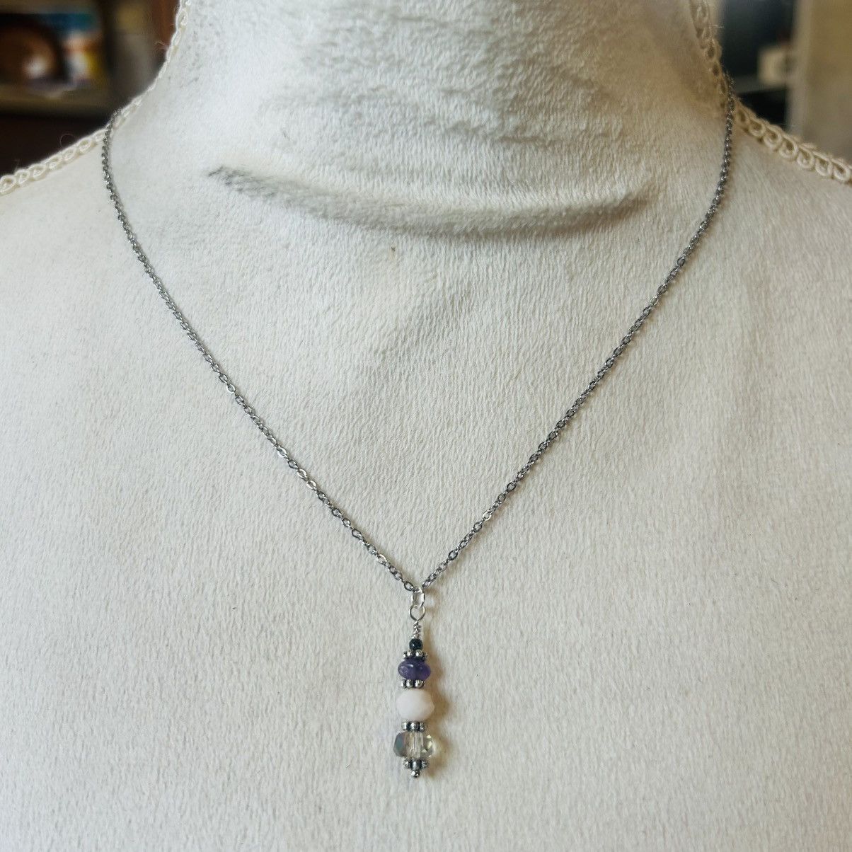Handmade Handcrafted amethyst aurora borealis crystal necklace set Size ONE SIZE - 4 Thumbnail
