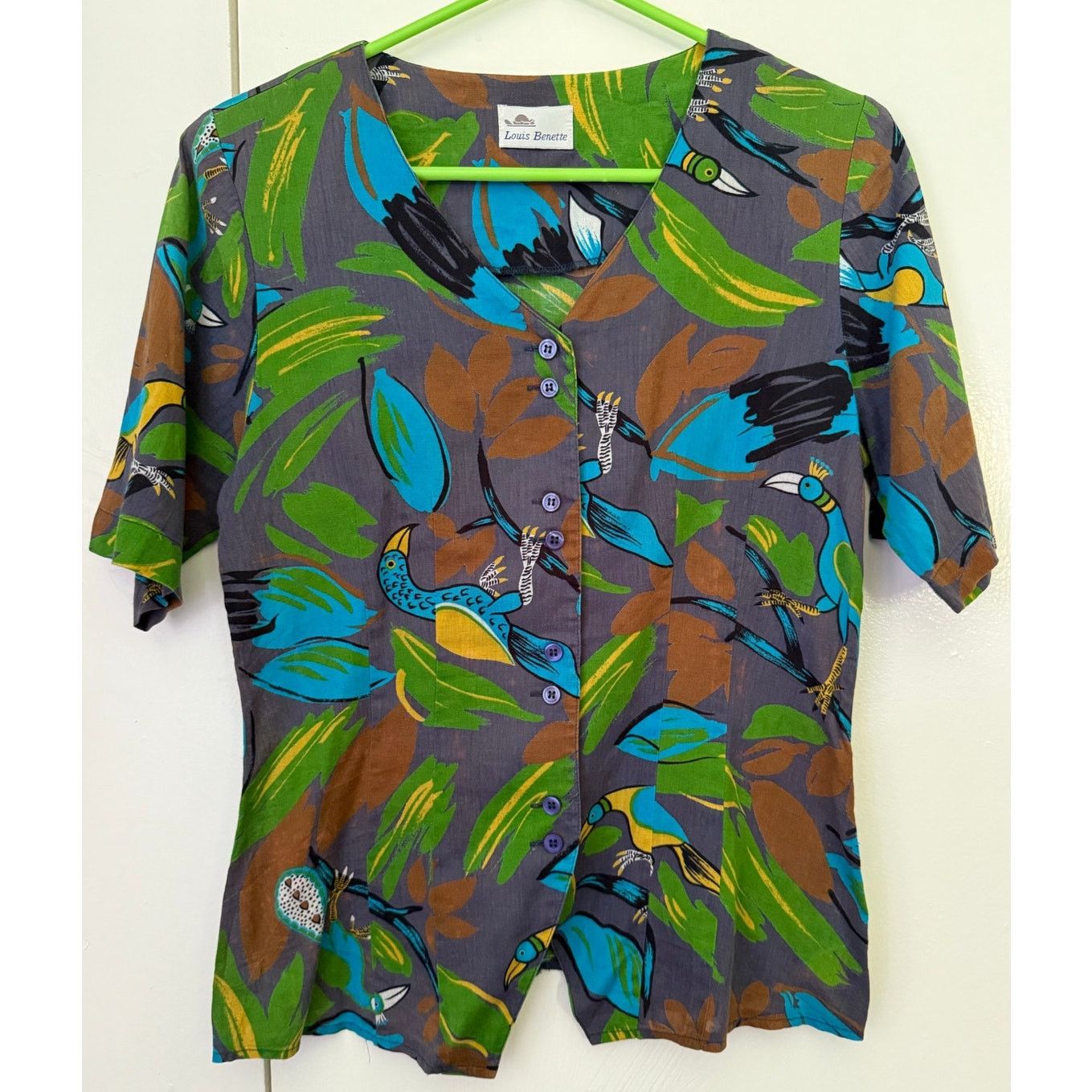 Vintage Vintage 70’s Louis Bennett Bird Blue Green Top Small Med Size S / US 4 / IT 40 - 1 Thumbnail