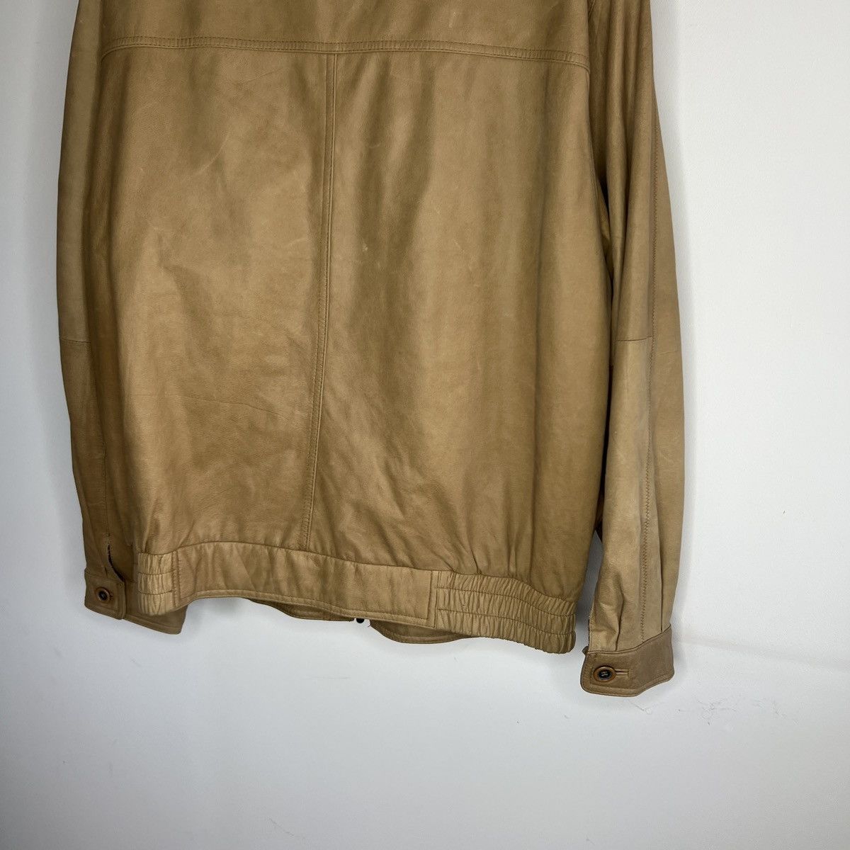 Japanese Brand × Vintage Vintage Leather Jacket Biker Ramones Beige Genuine Trucker Size US XL / EU 56 / 4 - 10 Thumbnail