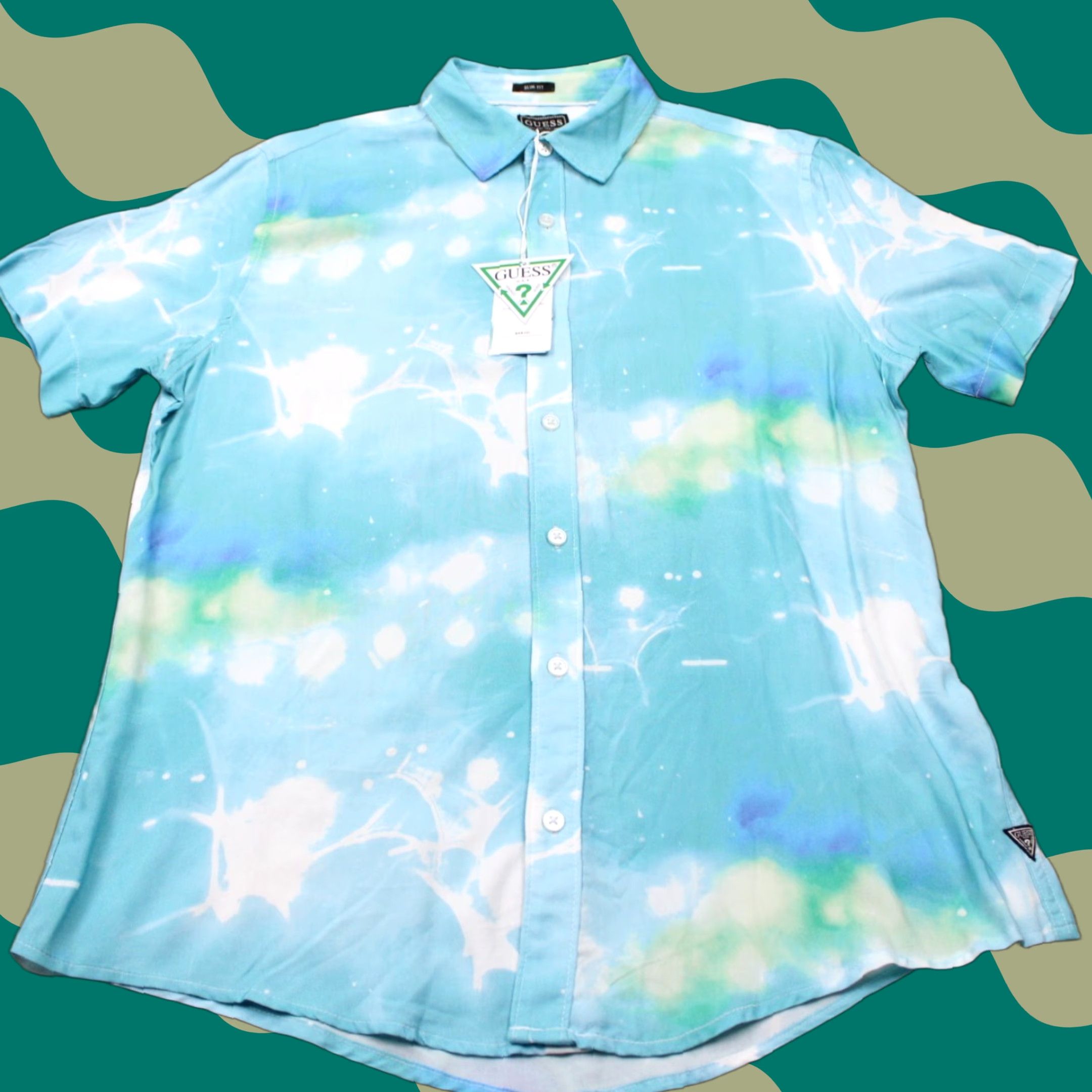 Guess GUESS Shirt Mens Small Blue Submerged Print Slim Fit S/S Button 100% Rayon Size US S / EU 44-46 / 1 - 1 Thumbnail