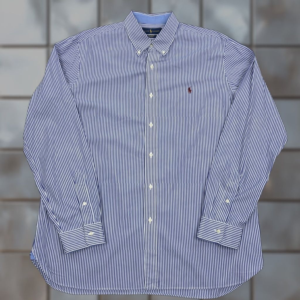 Ralph Lauren Ralph Lauren Men's XL Button-Down Shirt Striped Blue White 100% Cotton Stretch Size US XL / EU 56 / 4 - 1 Thumbnail