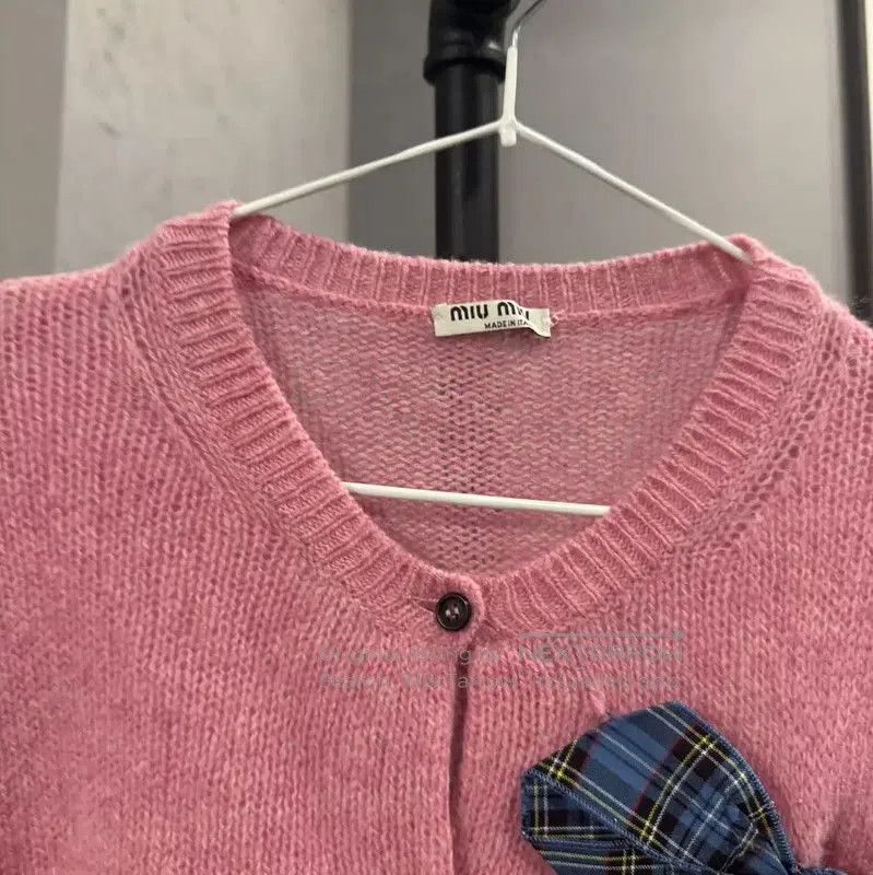 Miu Miu Miu Miu Pink Wool Blend Cardigan with Bow . Size L / US 10 / IT 46 - 4 Thumbnail