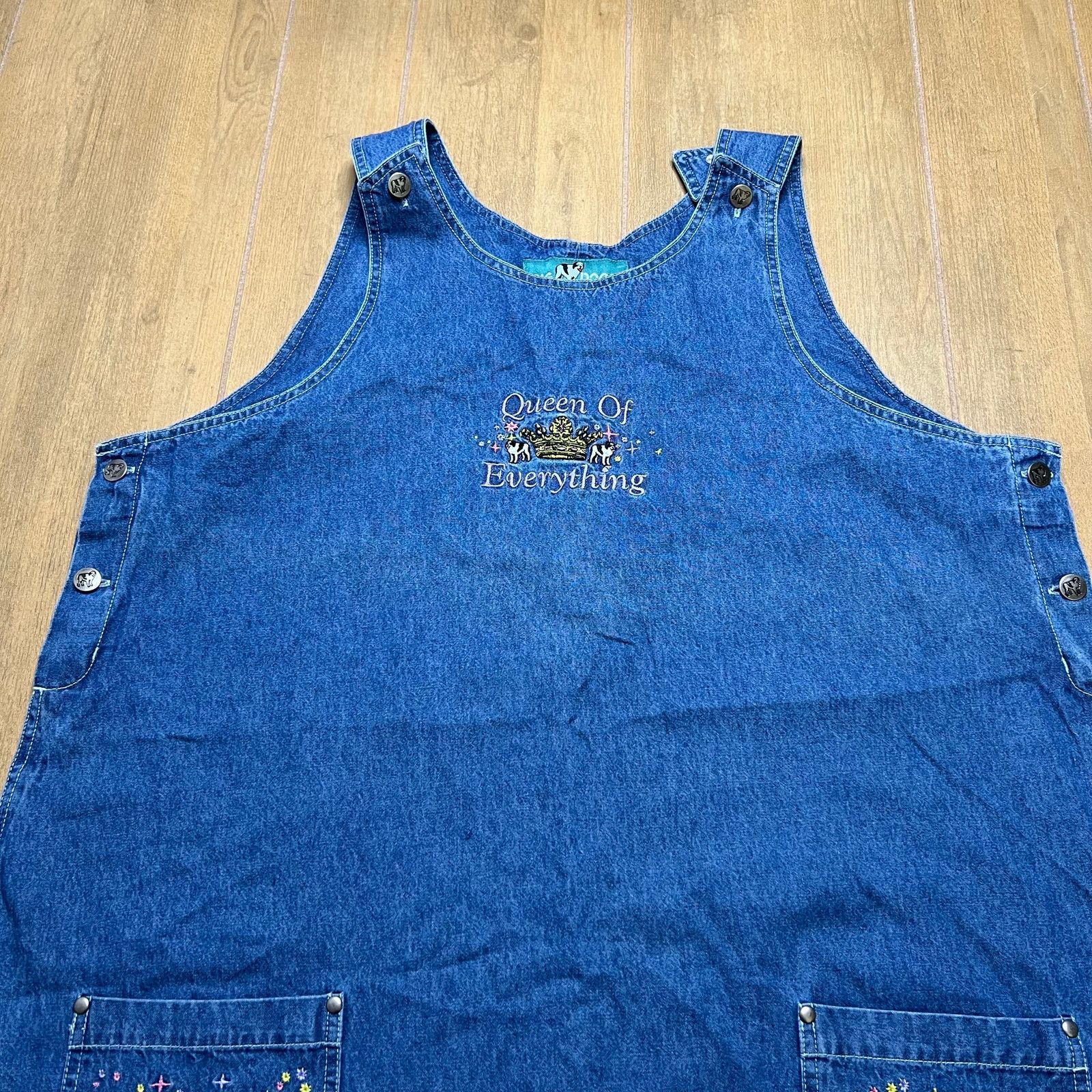 Big Dogs Vintage Big Dog Denim Embroidered Overall Dress Women 18/20 Size XXL / US 16-18 / IT 52-54 - 23 Thumbnail
