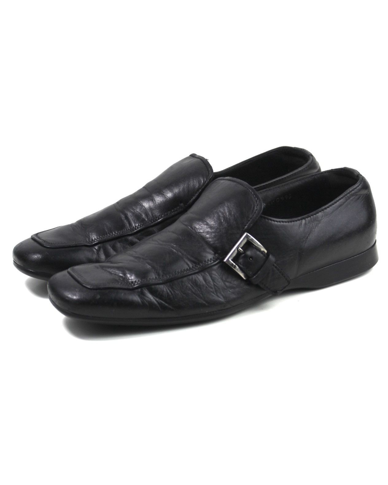 引*退様 Prada archive square leather Loafer Prada 2000S PRADA SQUARE TOE BUCKLE LEATHER LOAFERS | Grailed