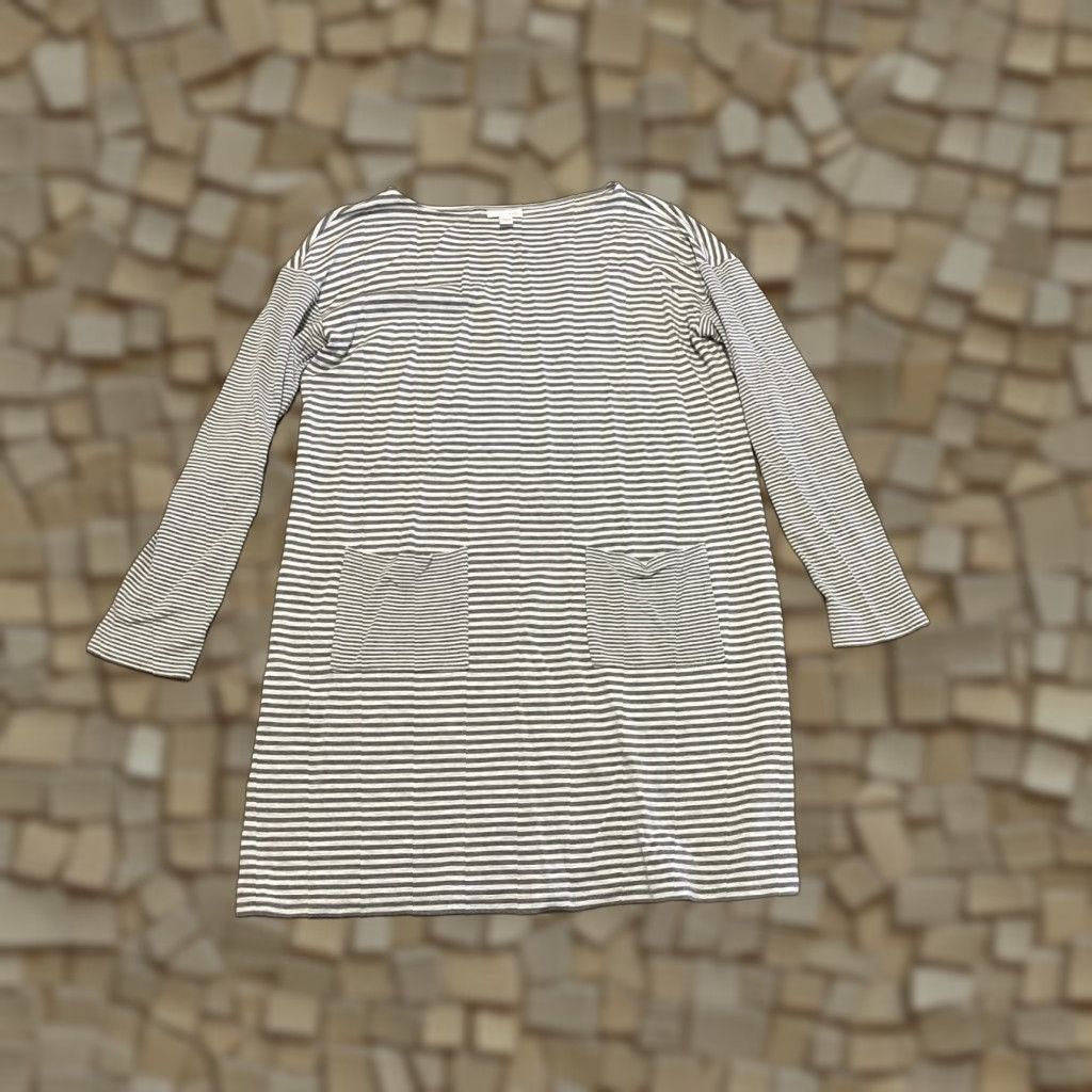 J. Jill J. Jill Shirt Dress Women's Small Gray White Striped Long Sleeve Pockets Knee Length Casual Free Return Mens? No gender given. Size S / US 4 / IT 40 - 1 Thumbnail