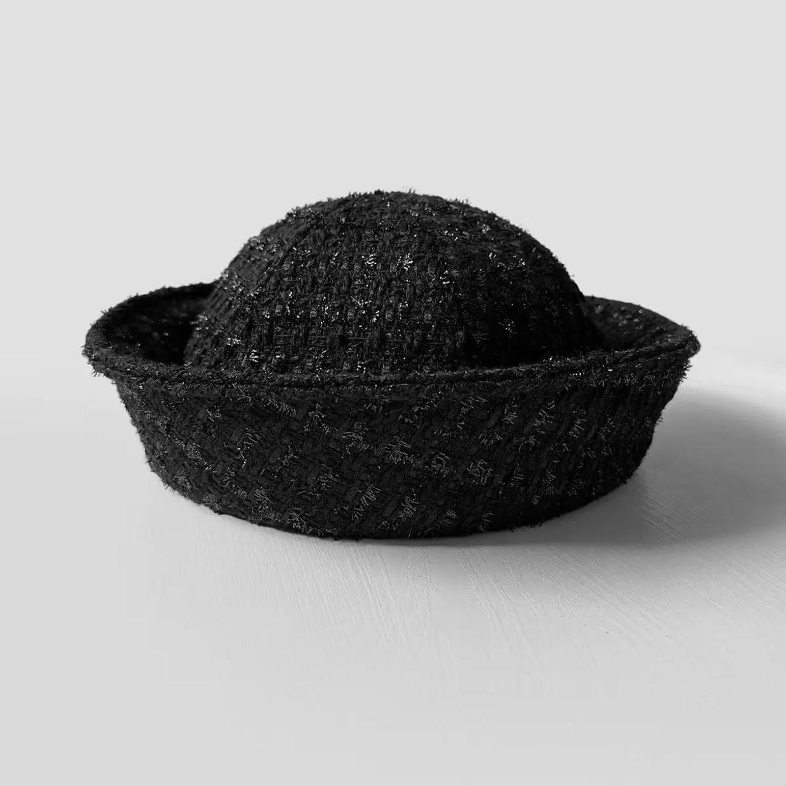 Japanese Brand Chic Black Sparkle Tweed Beret Sailor Hat Y2K French Girl Size ONE SIZE - 6 Thumbnail