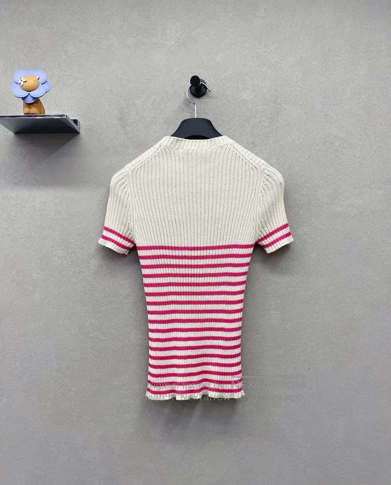 Dior Dior Pink and white striped jacquard knitted short sleeves Size XXS / US 00 / IT 34 - 2 Thumbnail