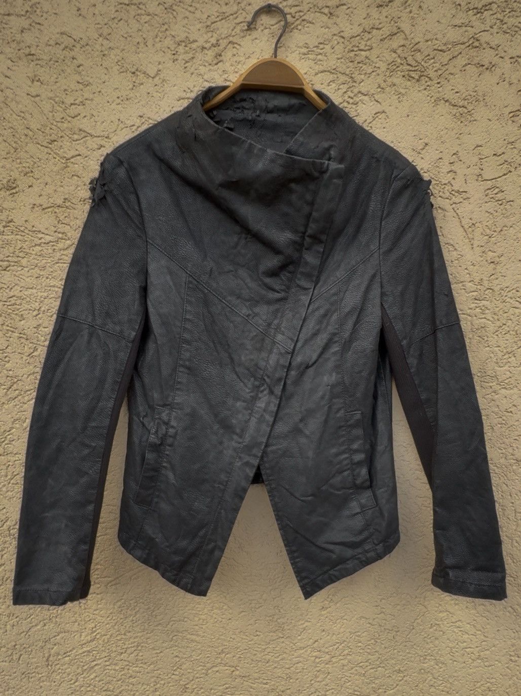 Rick Owens Vintage Asymmetric Distressed Big Neck Leather Jacket Size US S / EU 44-46 / 1 - 1 Thumbnail