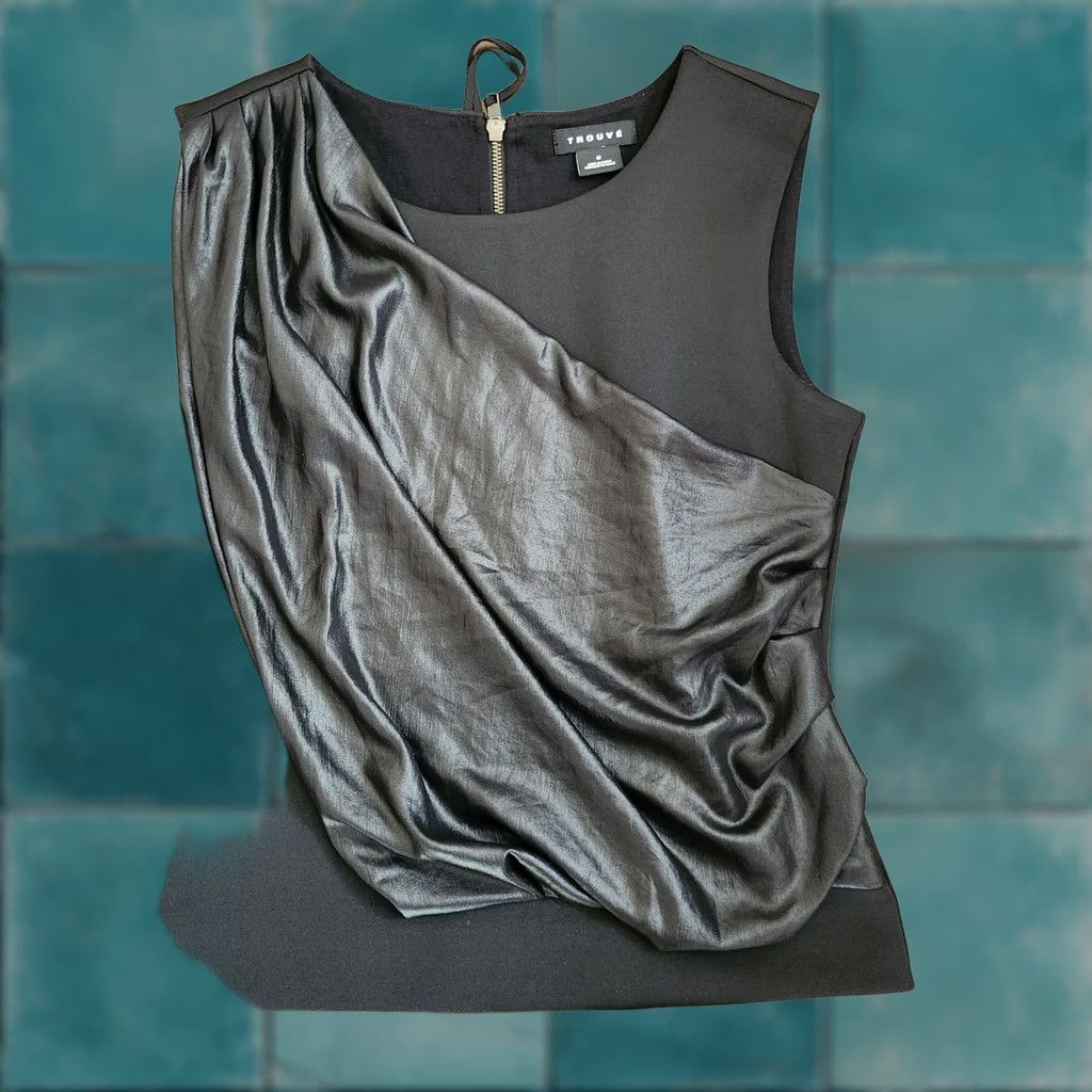 Vintage TROUVE Black Front Drape Sleeveless Top Back Zipper - Size M - Women's Blouse, Polyester Spandex, Regular Fit, Black Size M / US 6-8 / IT 42-44 - 1 Thumbnail