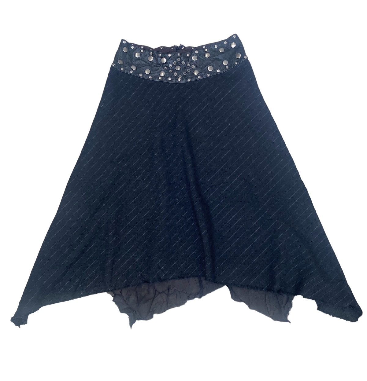 image of Koji Tachiyama Japan Designer Leather Part Stud Midi Skirt in Black, Women's (Size 26)