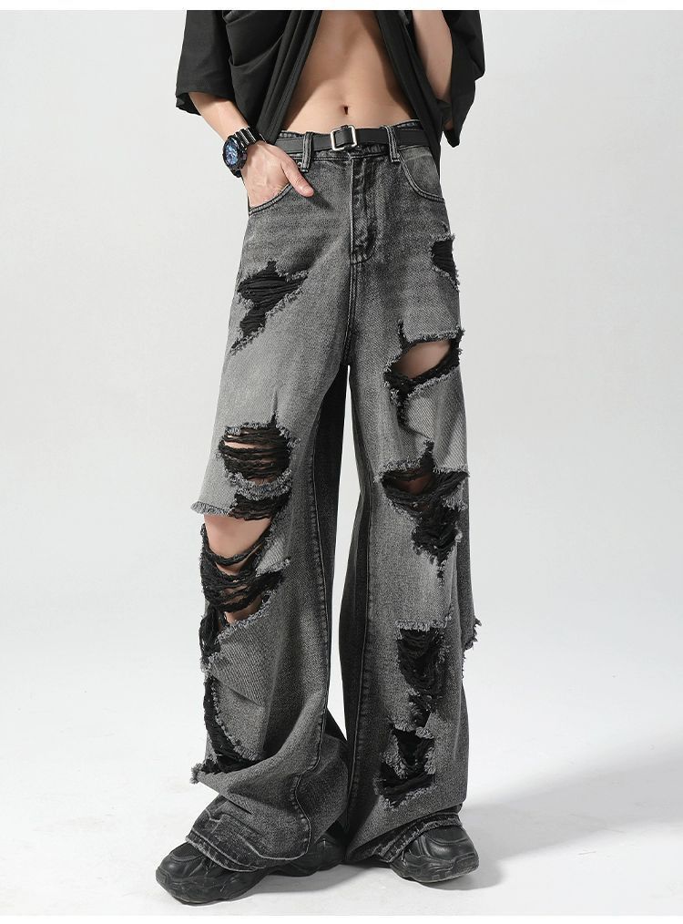 Japanese Brand Men's loose distressed wide-leg Japanese ripped jeans Size US 32 / EU 48 - 1 Thumbnail