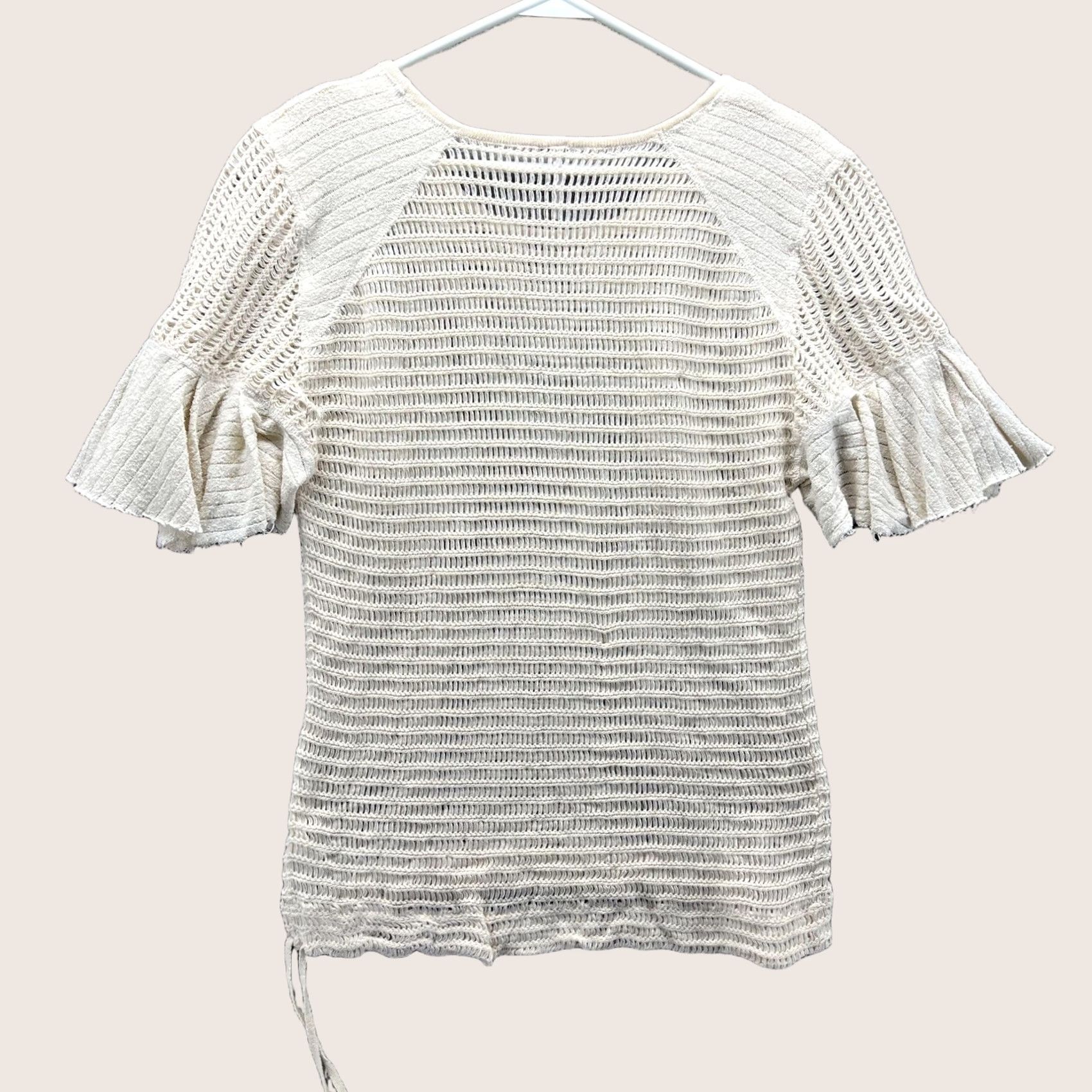 Free People Free People Sweater Womens Large Cream Ivory Open Knit Ruffle Sleeve Boho Size L / US 10 / IT 46 - 1 Thumbnail