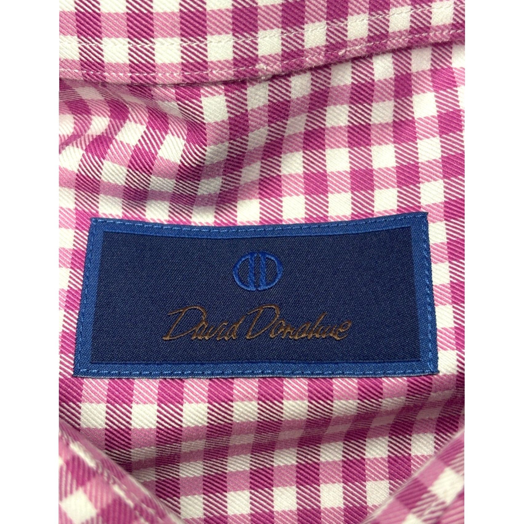 David Donahue David Donahue Mens Dress Shirt Pink White Gingham Check Cotton 17 32/33 Size 46R - 2 Thumbnail