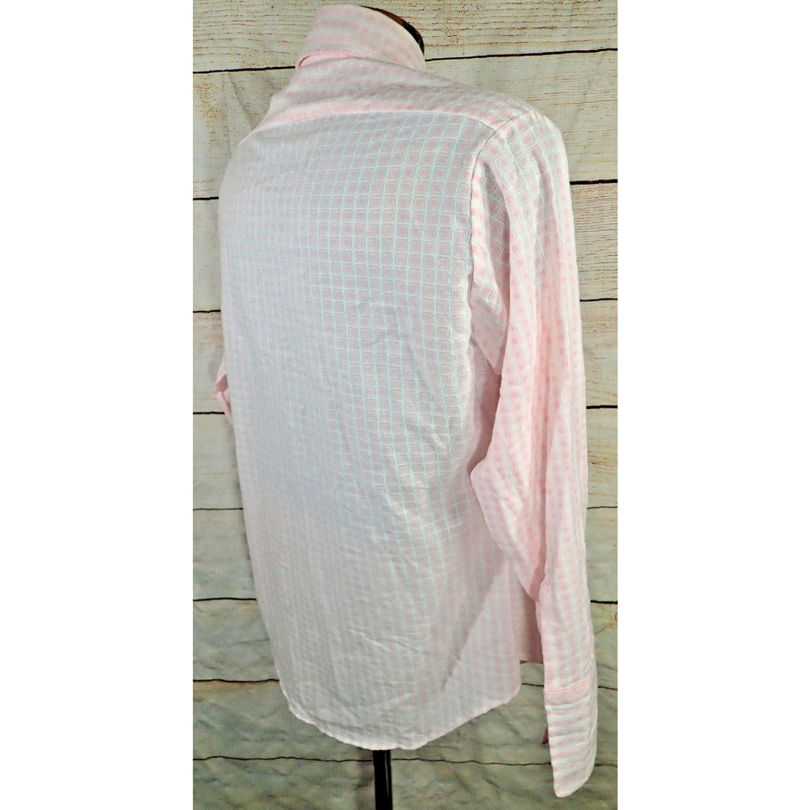 Sears VINTAGE SEARS Perma-Prest Pink White Geometric 70s Shirt Mens M French Cuff Size US M / EU 48-50 / 2 - 4 Thumbnail