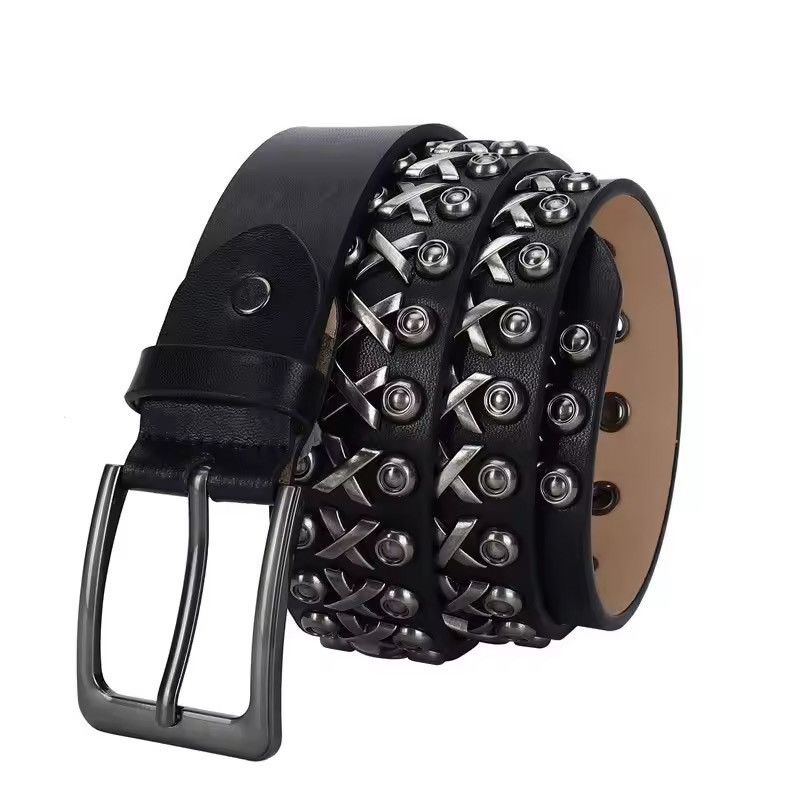 Genuine Leather 125 cm Punk Rock Studded Rivet Belts Size ONE SIZE - 3 Thumbnail