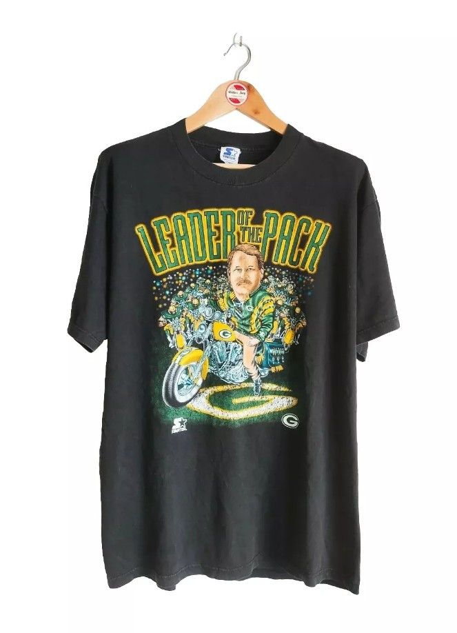 image of Nfl x Starter Vintage Brett Favre"leader Of The Pack" 90's 2-Sides T-Shirt in Black (Size Large)