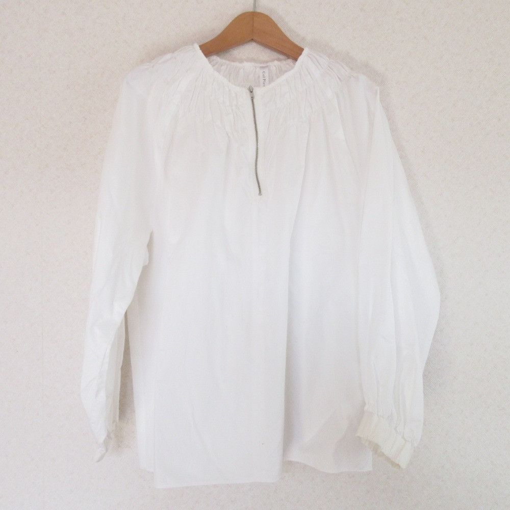 Other Col Pierrot Long Sleeve Gathered Front Zip Pullover Blouse Cotton Tops DUTY FREE for USA