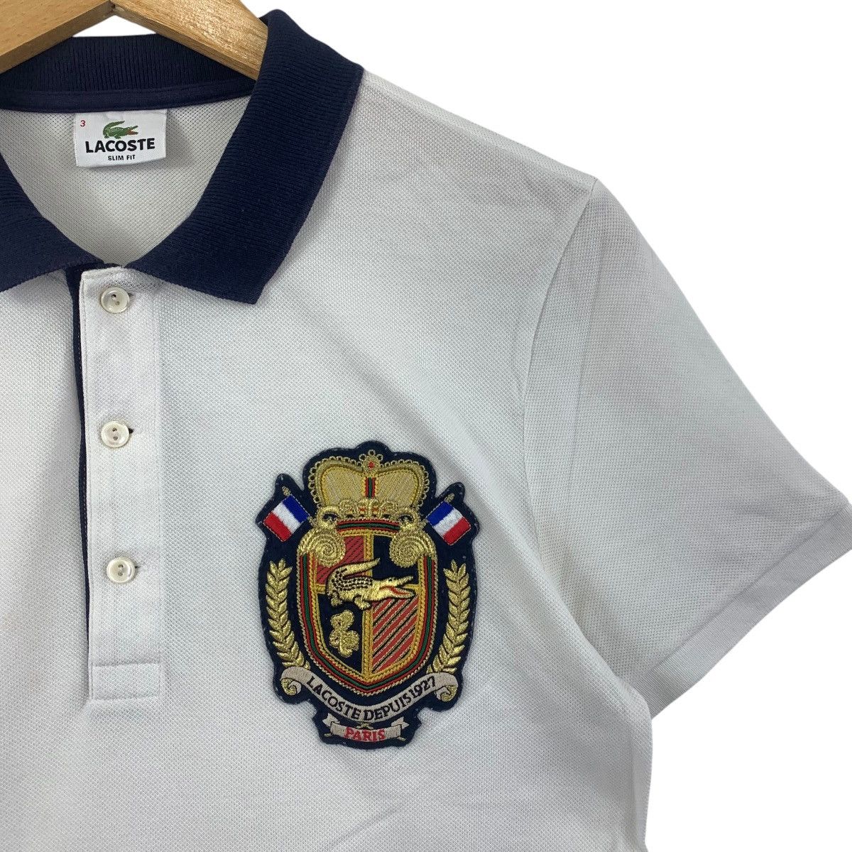 Lacoste Vintage LACOSTE PARIS Crest Logo Slim Fit Polo Tee Shirt Top Size L / US 10 / IT 46 - 5 Thumbnail