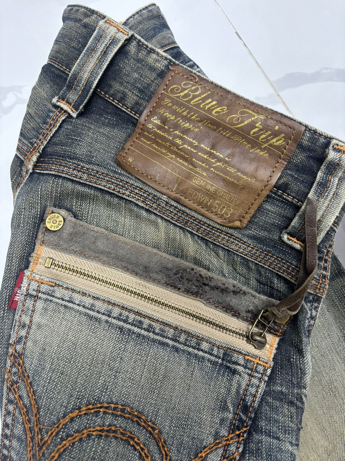 Edwin 💥RARE💥EDWIN BLUE TRIP 503 FADED DISTRESS DENIM JEANS Size US 28 / EU 44 - 9 Thumbnail