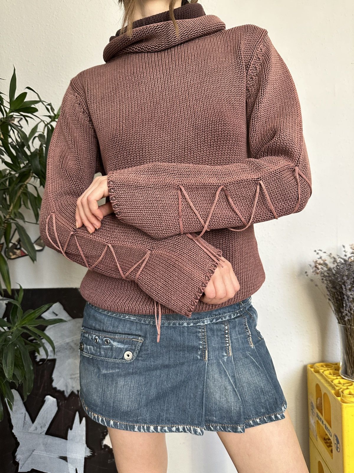 Seditionaries × Vintage Vintage Knit Washed Faded Lace Up Sleeve Turtleneck Sweater Size M / US 6-8 / IT 42-44 - 8 Thumbnail