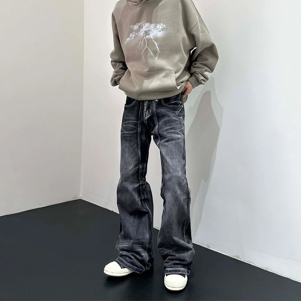 Honeycomb Loose Flare Leg Vintage Design Jeans