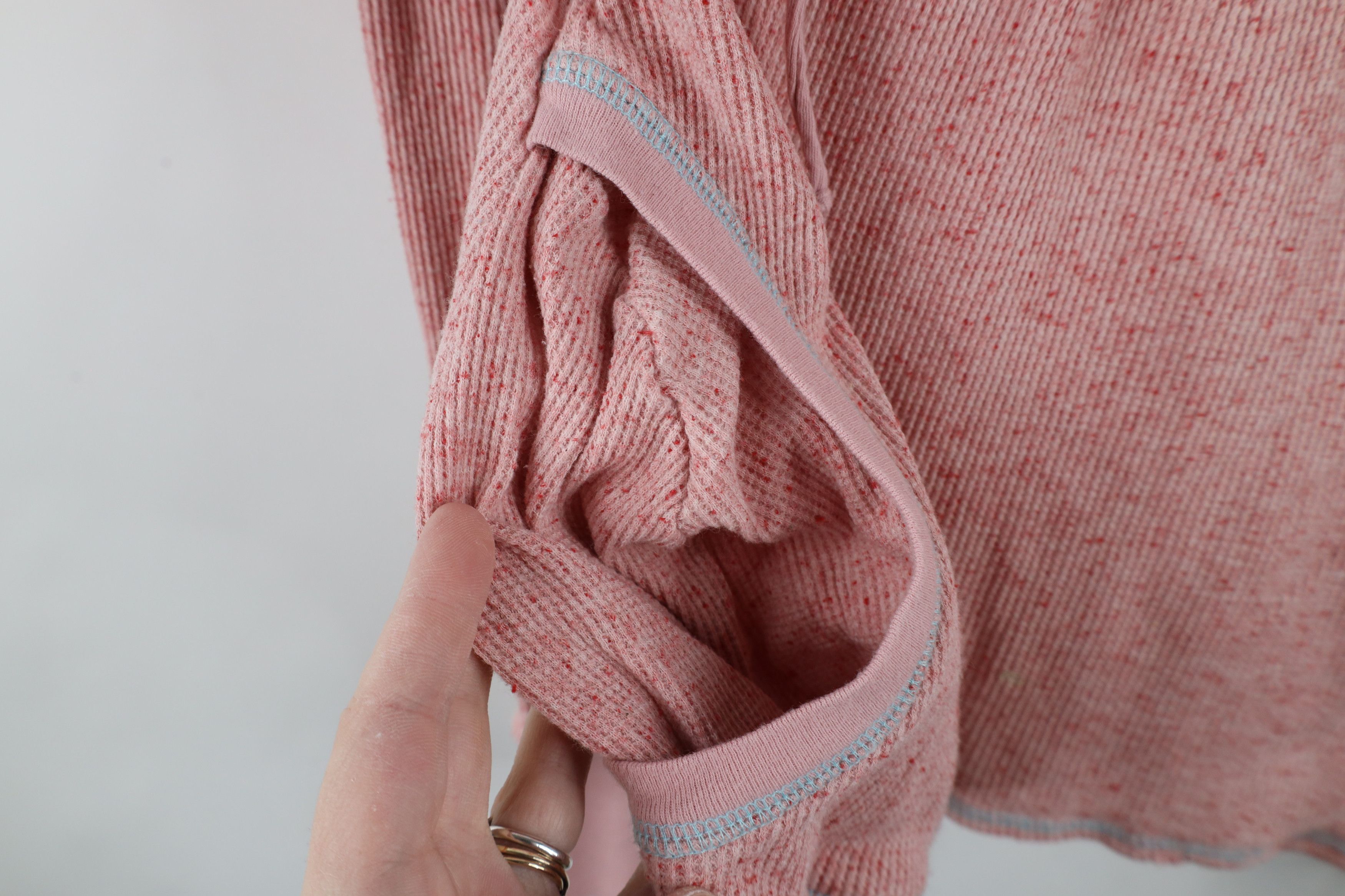 Free People × Vintage Free People Bella Thermal Waffle Knit Hoodie Pink Fleck Size M / US 6-8 / IT 42-44 - 4 Thumbnail