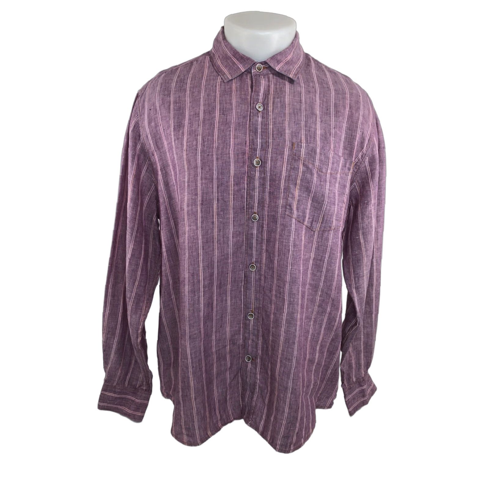 Vintage 32 BAR BLUES Linen Striped Shirt - Mens Lg Purple Long Sleeve Button-Up Shirt Size US L / EU 52-54 / 3 - 1 Thumbnail
