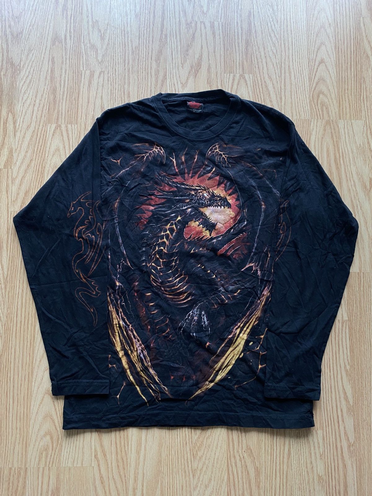 Japanese Brand Vintage Spiral Dragon Flame Long Sleeve Fire Y2K Tee Rare Size US M / EU 48-50 / 2 - 1 Thumbnail