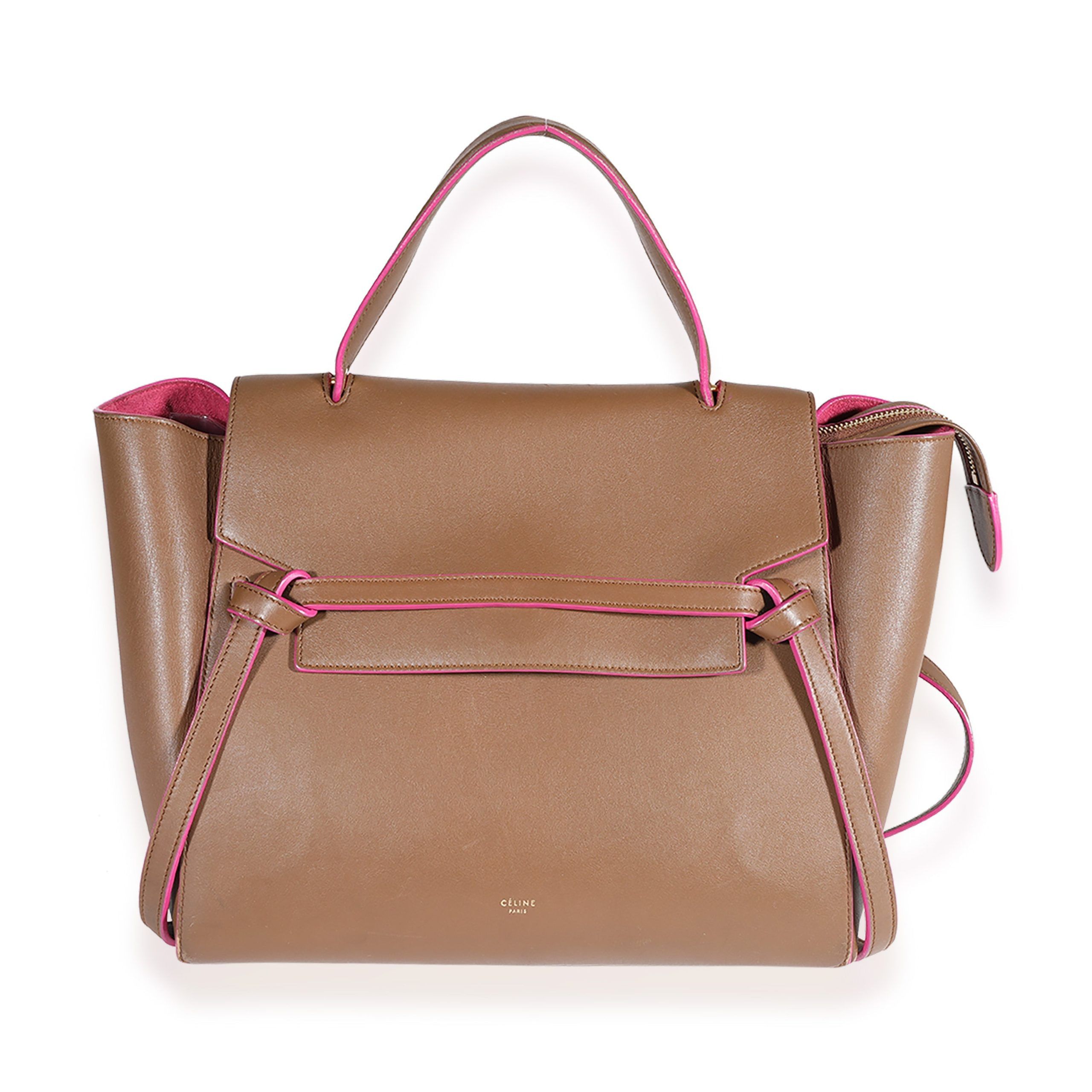 image of Celine Brown & Hot Pink Smooth Leather Mini Belt Bag, Women's