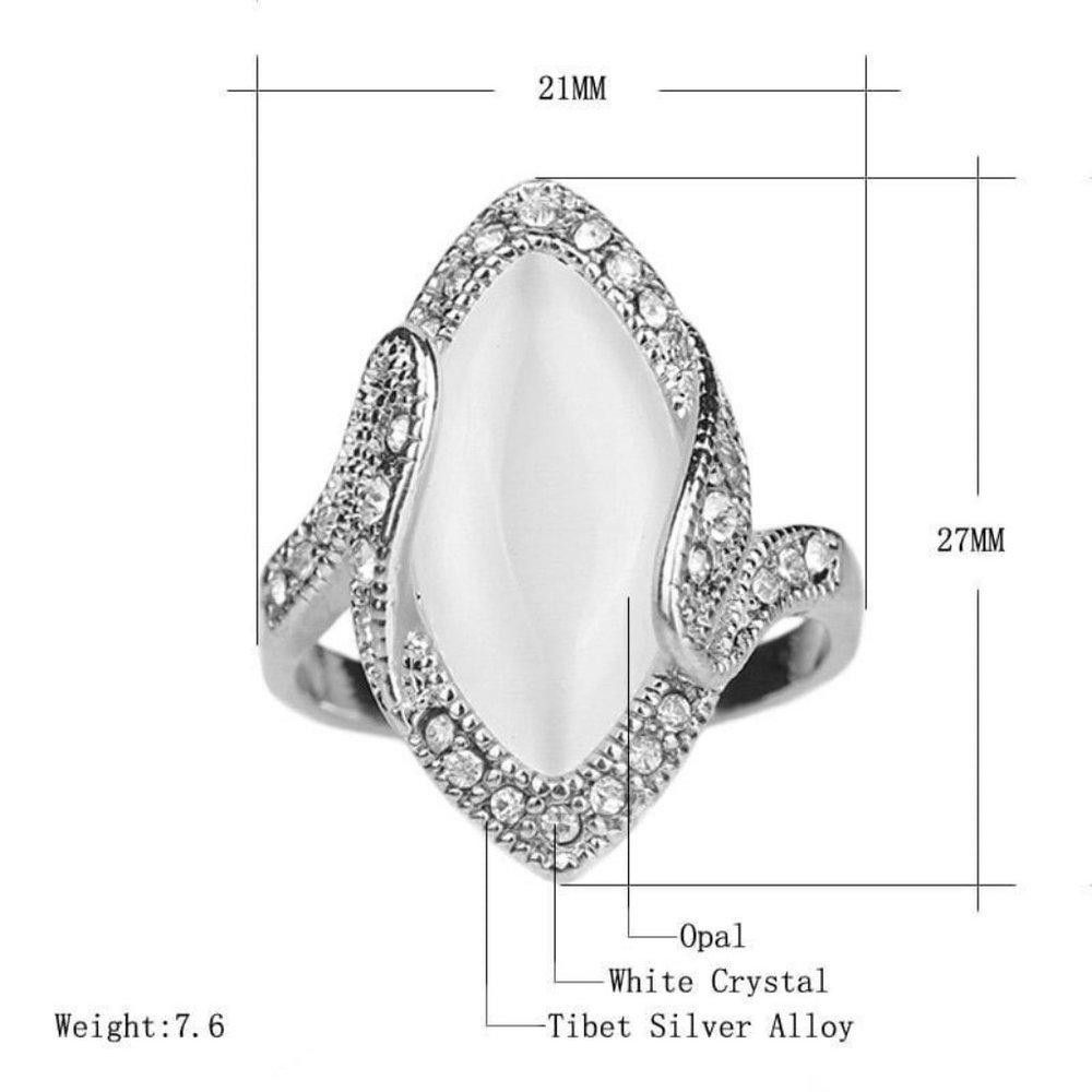 Designer Vintage Moonstone White Marquise Silver Ring - Size 6 Size ONE SIZE - 9 Thumbnail
