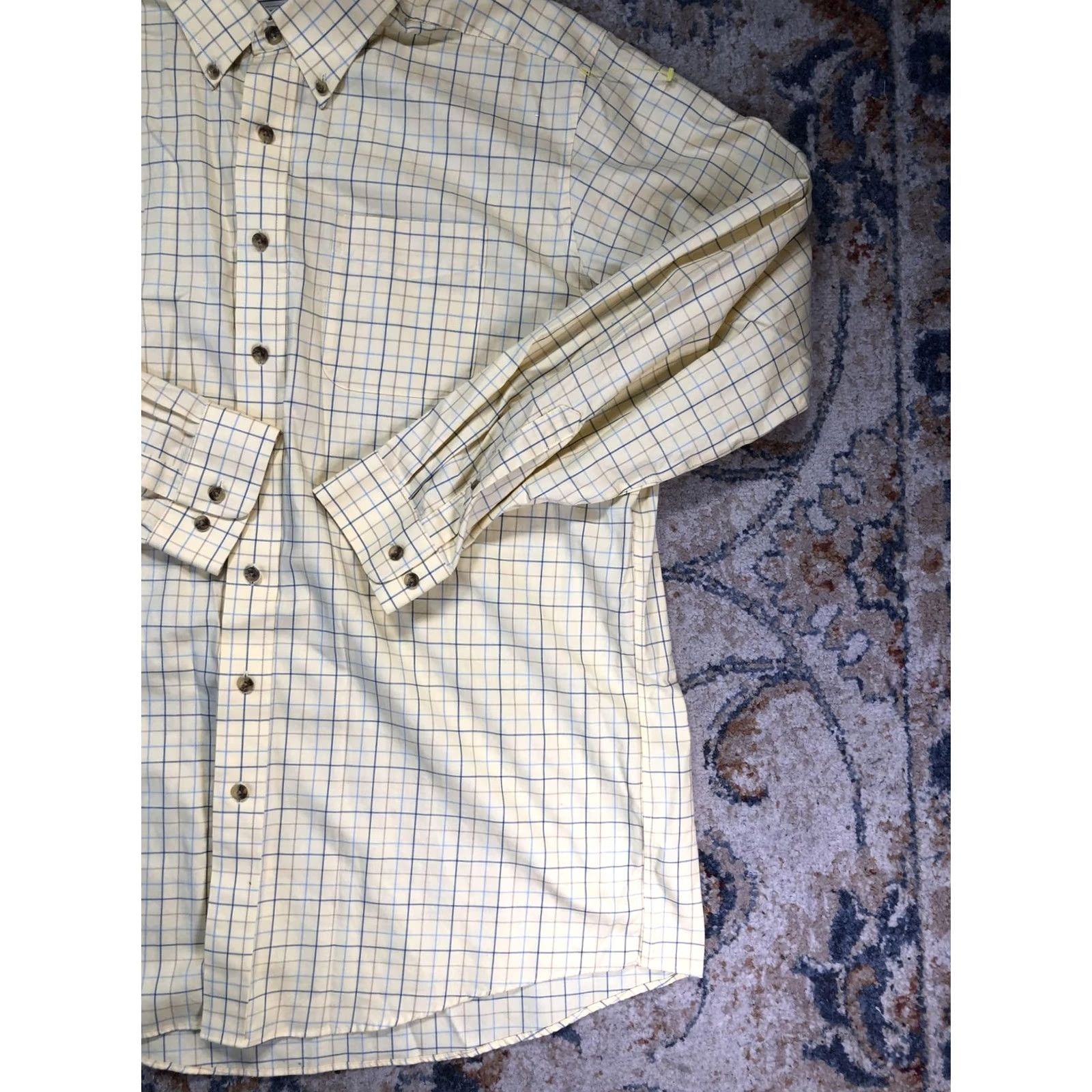 Vintage L.L. Bean Dress Shirt Mens XLT Yellow Check Wrinkle Free Button-Down Classic Fit Size 46R - 4 Thumbnail
