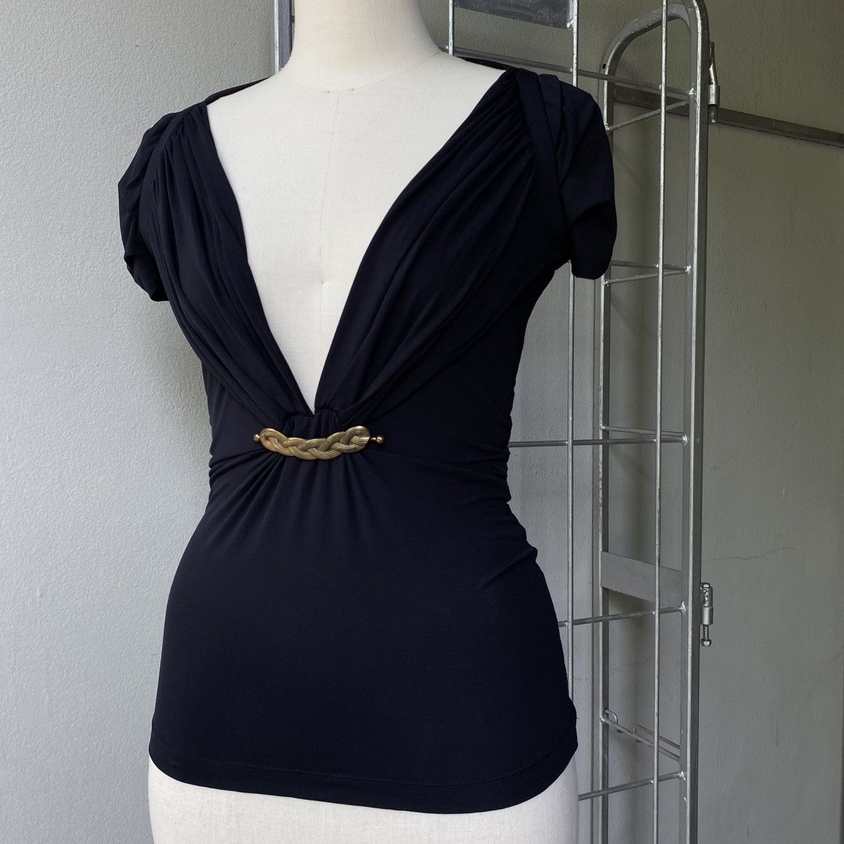 Just Cavalli Just Cavalli Black Draped Top with Braided Belt Detail Size XS / US 0-2 / IT 36-38 - 5 Thumbnail