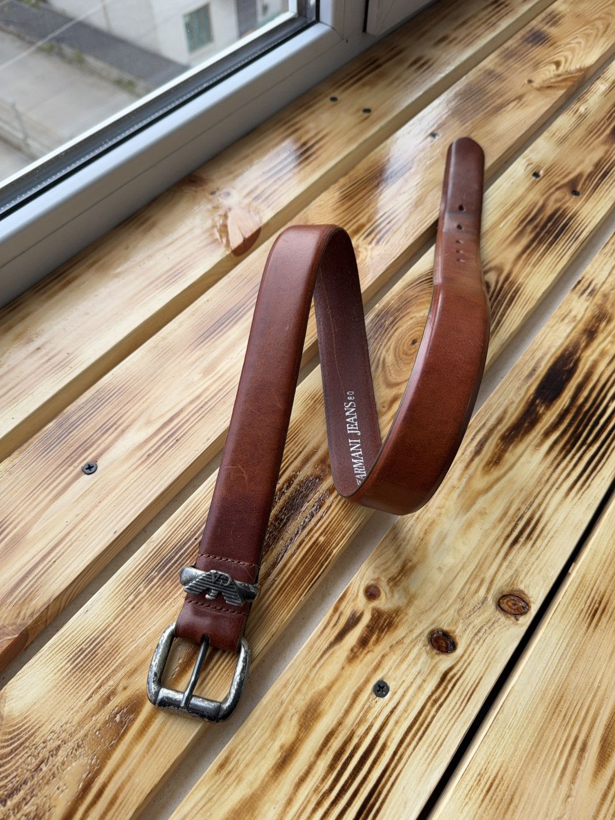 Giorgio Armani 90s Armani Jeans Luxury Leather Belt Eagle Logo Y2K Archive Size ONE SIZE - 1 Thumbnail
