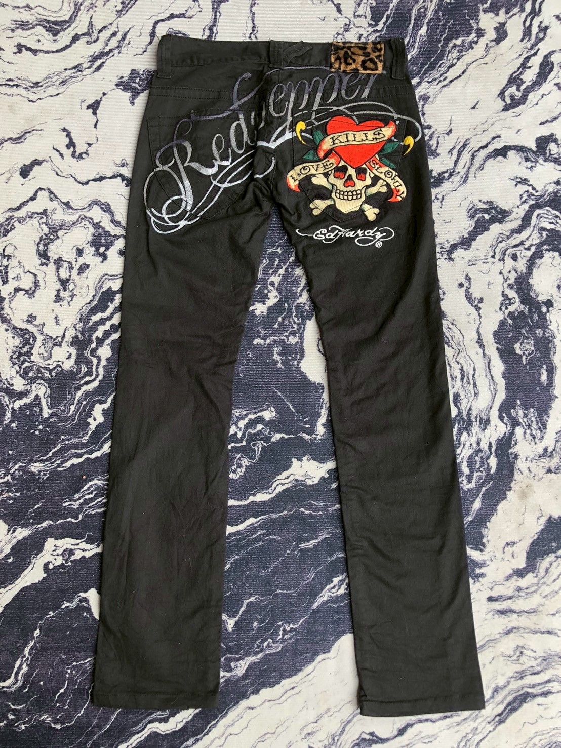 Ed Hardy Vintage Y2K Red Pepper x Ed Hardy Embroidered Denim Size US 28 / EU 44 - 1 Thumbnail