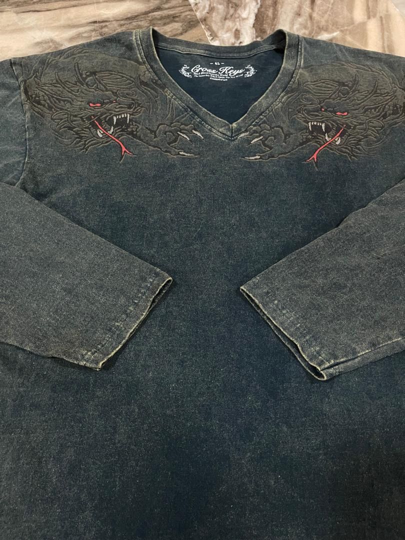 Japanese Brand Cross Keys Dragon Poem Long Sleeve Tee Shirt Size US L / EU 52-54 / 3 - 8 Thumbnail