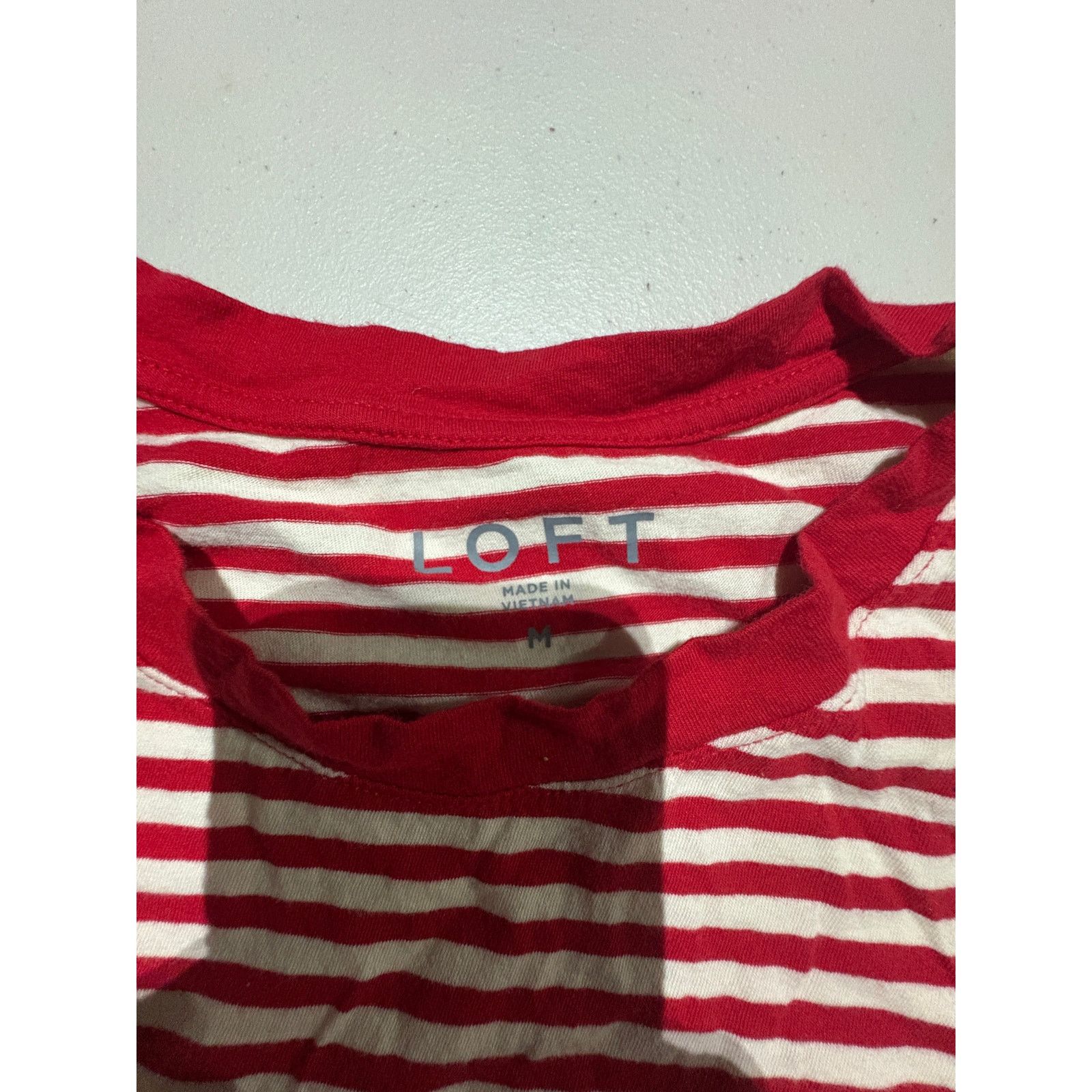 Loft LOFT Women’s Medium Red & White Striped Long Sleeve T-Shirt Size M / US 6-8 / IT 42-44 - 3 Thumbnail