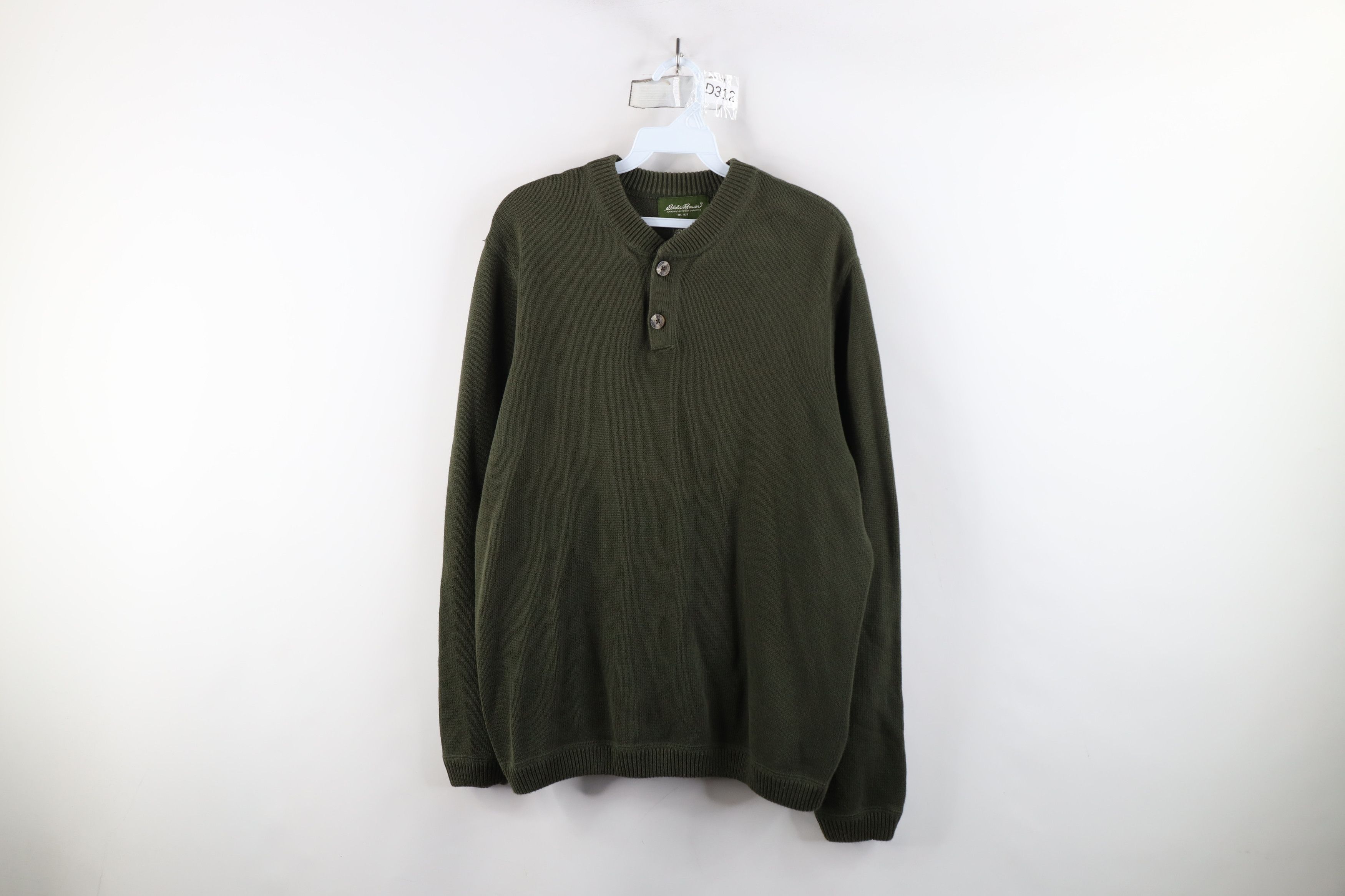 Eddie Bauer × Vintage Vintage Eddie Bauer Blank Cotton Knit Henley Sweater Green Size US L / EU 52-54 / 3 - 1 Thumbnail
