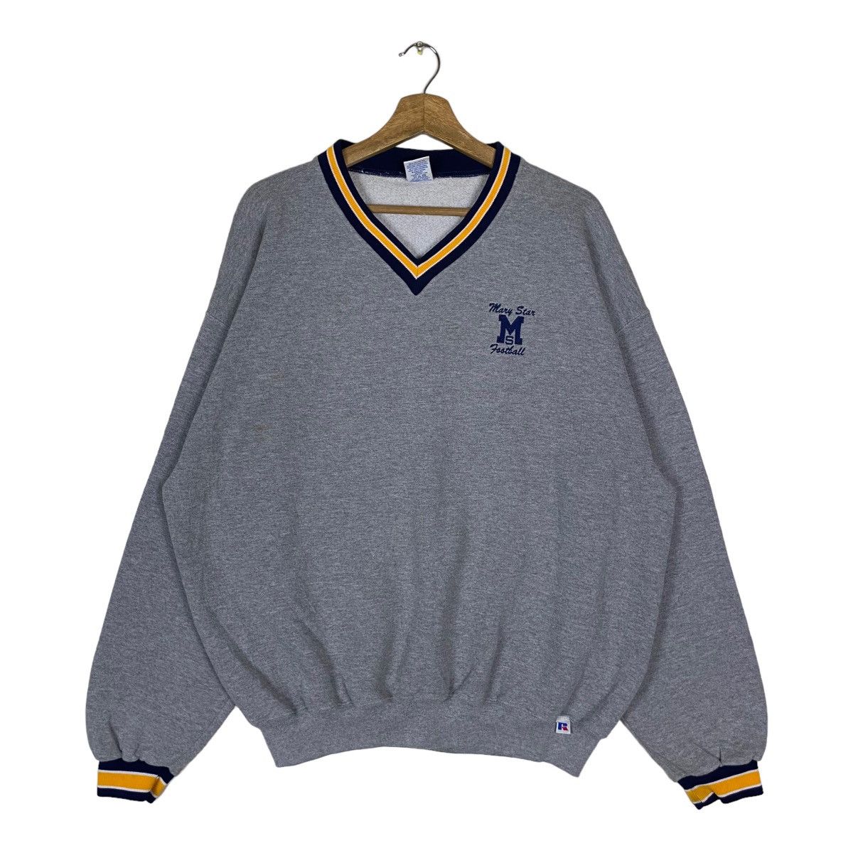 image of Vintage Russell Athletic Mary Star Football Team Pullover in Grey, Men's (Size XL)