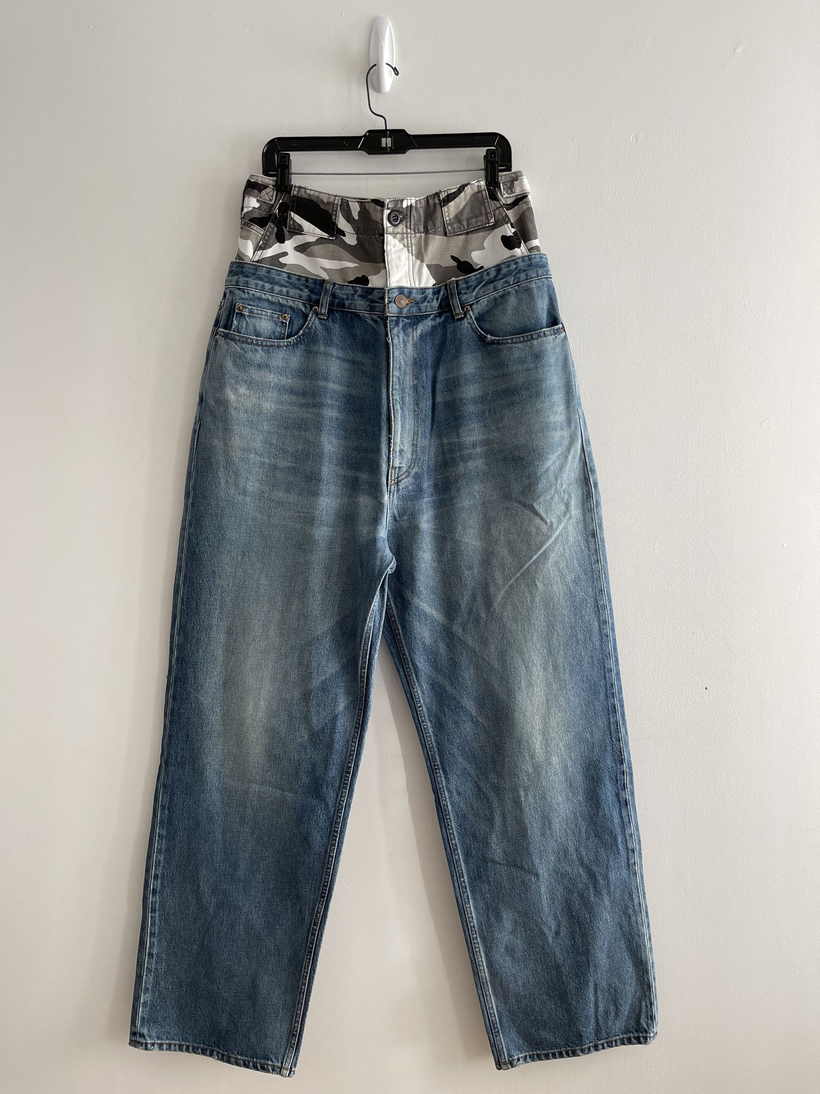 Balenciaga Double Waist Snow Camo Hybrid Denim Pants Jeans