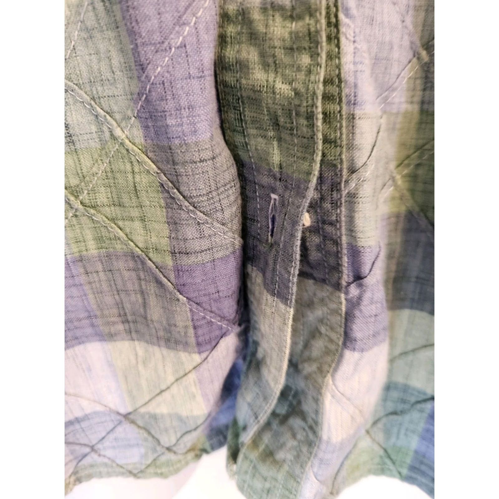 Vintage Classic Elements Button-Up Plaid Shirt 20W Purple Lavender Green Short Sleeve Collared Casual Women Plus Size Women Size 3XL / US 20-22 - 5 Thumbnail