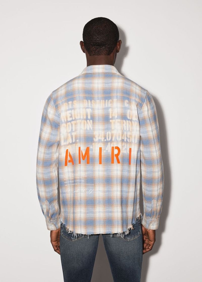 Amiri o1gr1nt0426 MA Vintage Stencil Plaid Shirt in Blue Size US M / EU 48-50 / 2 - 4 Thumbnail