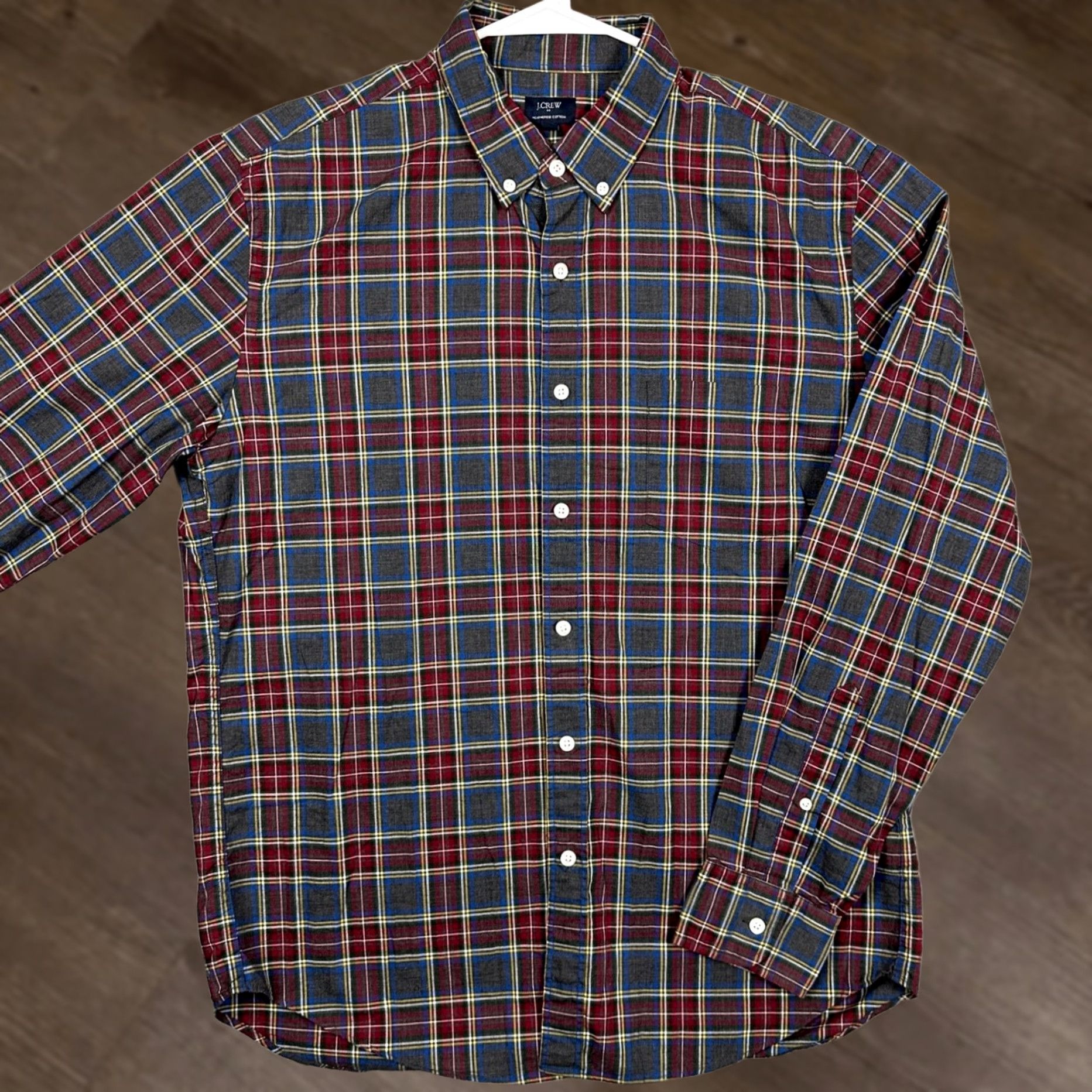 J.Crew J.Crew Button-Down Shirt Plaid Heathered Cotton Long Sleeve Mens Large Gray Red Navy Fall Spring Casual Pocket EUC Size US L / EU 52-54 / 3 - 1 Thumbnail
