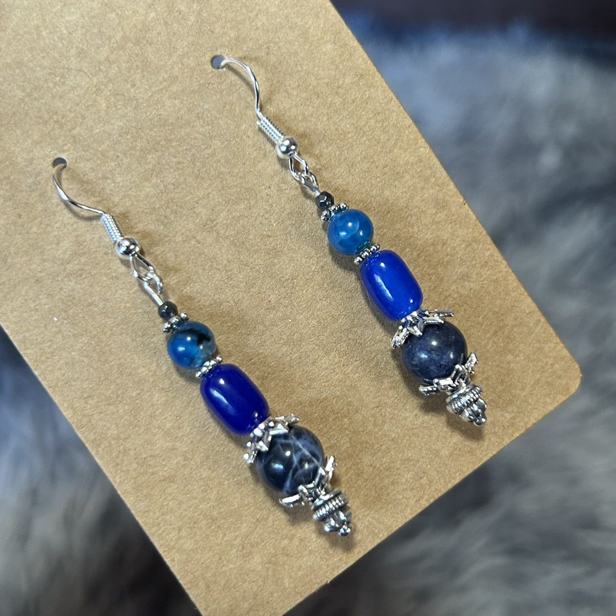 Handmade Handcrafted genuine stone sodalite dragon vein earrings Size ONE SIZE - 1 Thumbnail