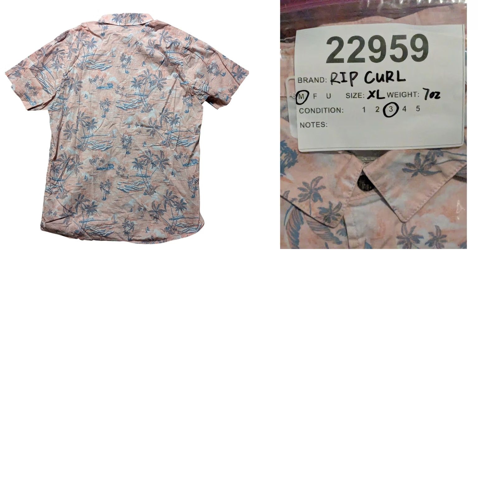 Rip Curl Rip Curl Mens XL Peach Pink Tropical Palm Tree Sailboat Print Hawaiian Shirt Size US XL / EU 56 / 4 - 8 Thumbnail