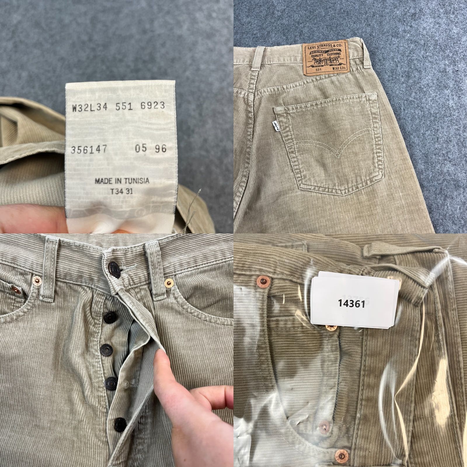 Levi's VINTAGE Levi's 551 Mens Corduroy Jeans Straight 32 Beige 90s Pin 100% Cotton Jeans Mens Regular 32in Beige 90s Levi's 551 Size US 32 / EU 48 - 8 Thumbnail