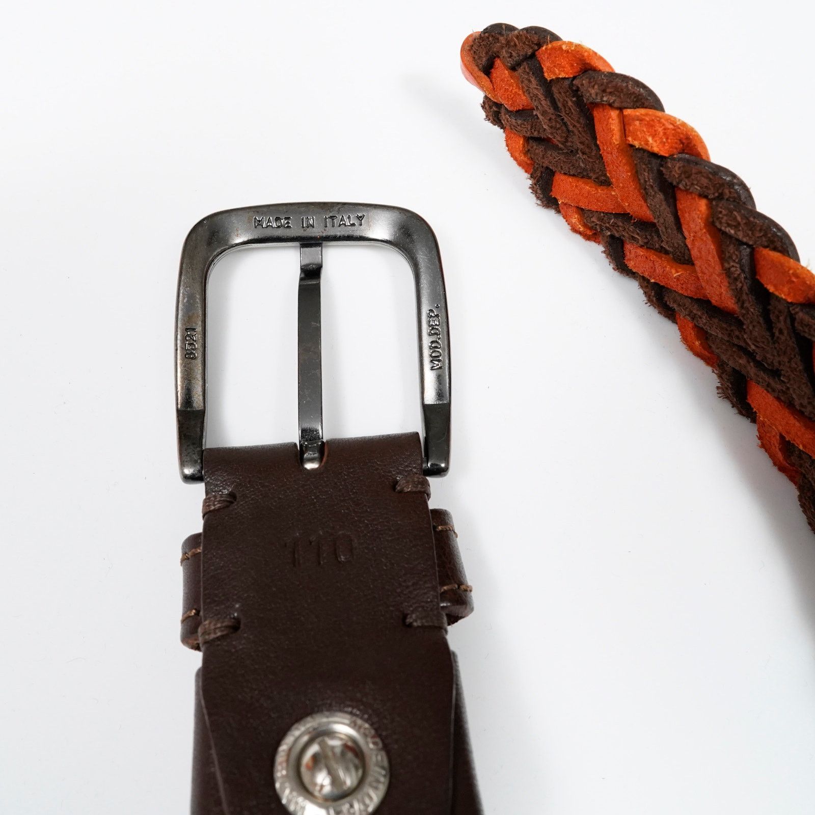 Other Italian Braided Leather Belt Orange Brown Woven Made Italy Size ONE SIZE - 3 Thumbnail