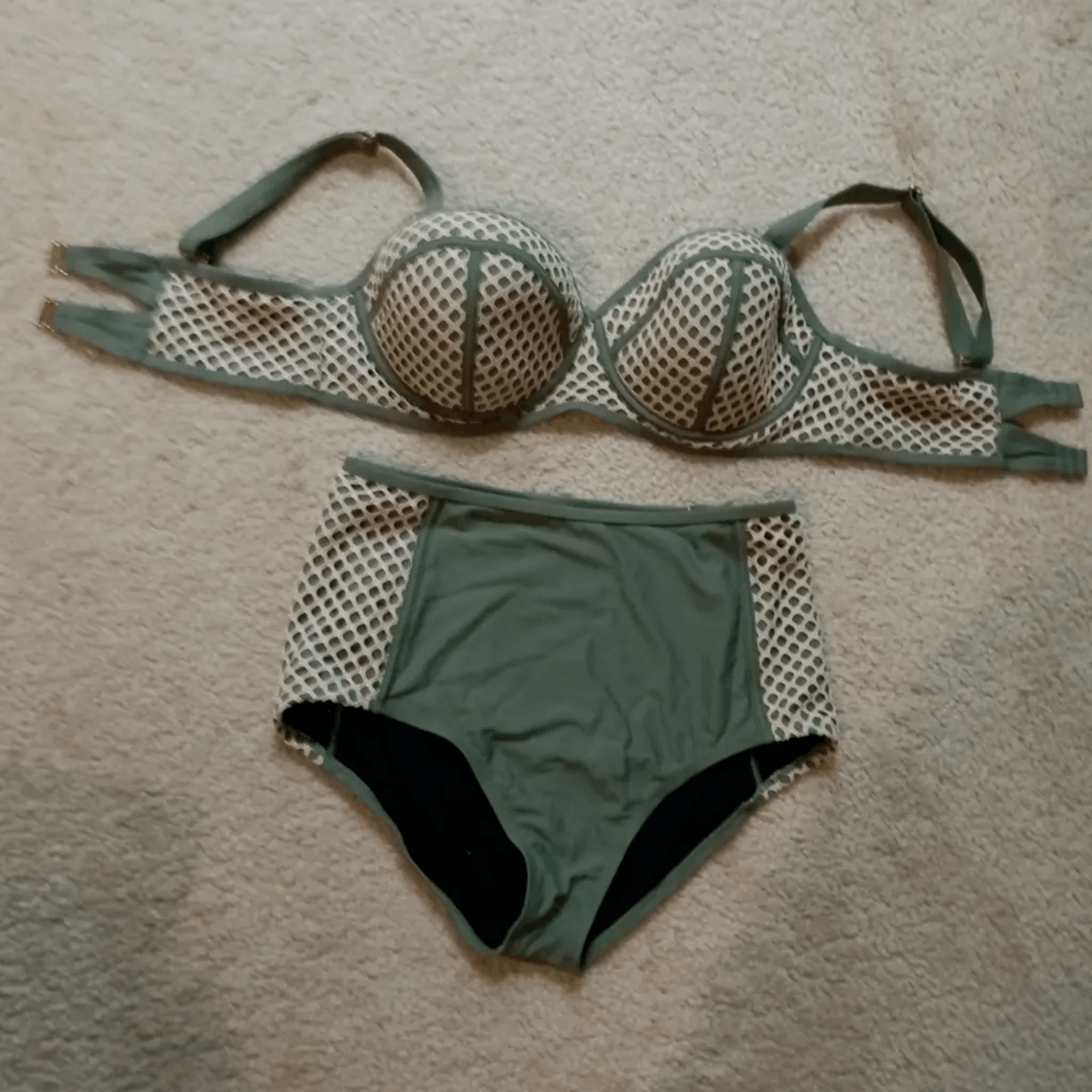 Other Green Mesh Retro High-Waist Bikini Set Size ONE SIZE - 1 Thumbnail