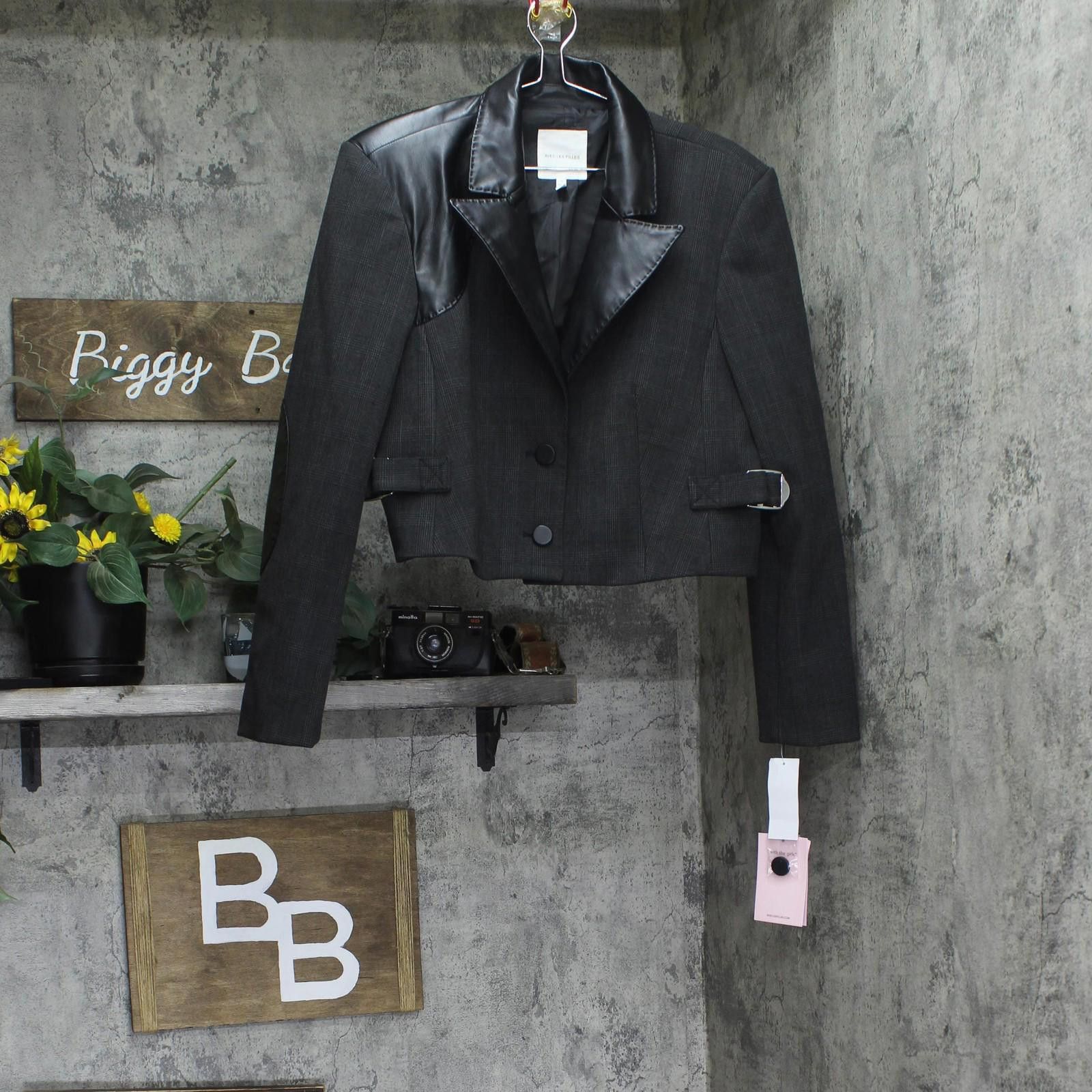 Nwt Avec Les Filles Cropped Blazer Jacket Charcoal Black 14